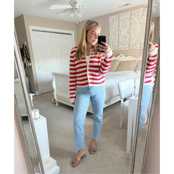 Women's Lady Cardigan - A New Day Red Striped - Picture 3 of 5